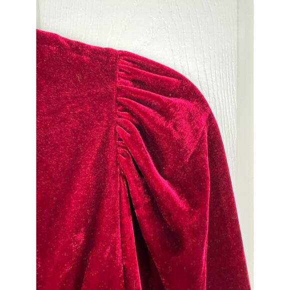 Altar’d State Red Vevlet Puff Balloon Long Sleeve Faux Wrap Dress Medium - Picture 3 of 8